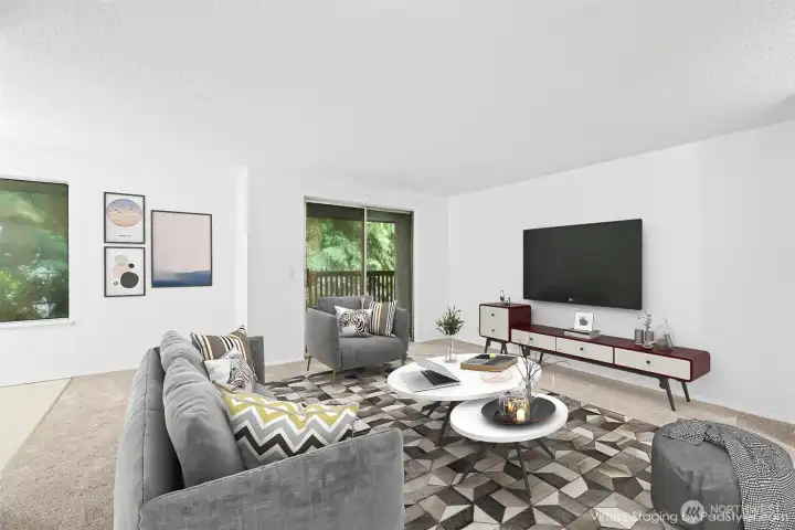 Big screen TV popcorn movie nights await you in this large living room. Have friends over for the Seahawks game!