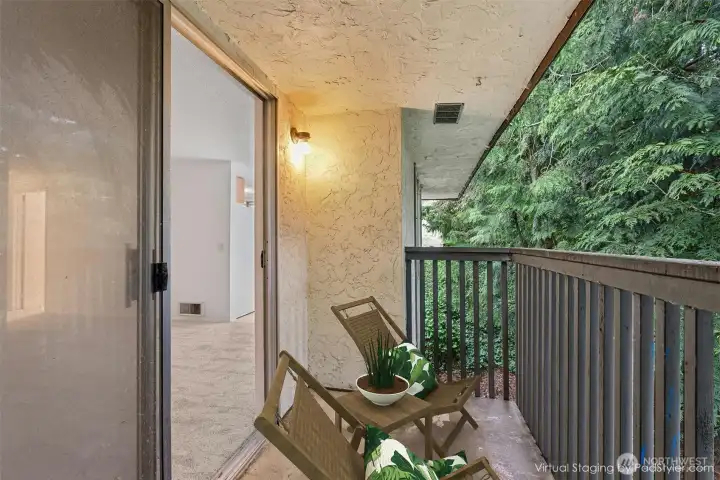 Relax on your own private deck and watch the squirrels play while enjoying the outdoors.