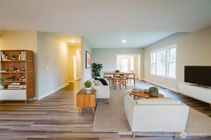 HALLWAY TO MAIN BATH AND SECONDARY BEDROOM....ONE OF THE LIVING/DINING AREA SET UPS