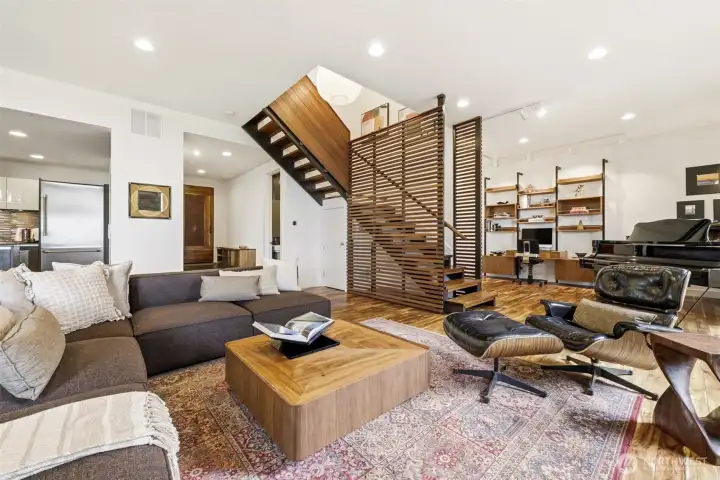 Architectural living space defined by volume, warmth, and light Architectural living space defined by volume, warmth, and light