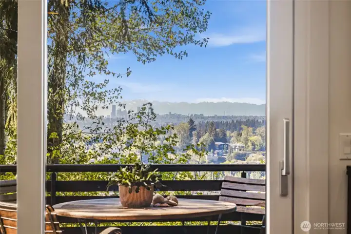 Private deck off the dining room with mountain and city skyline views. Private deck off the dining room with mountain and city skyline views.