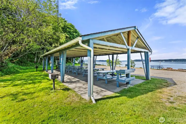 One of two cabanas with power, tables, and grill One of two cabanas with power, tables, and grill