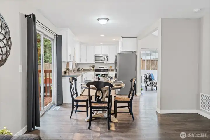 Gorgeous wood flooring runs throughout the main floor.