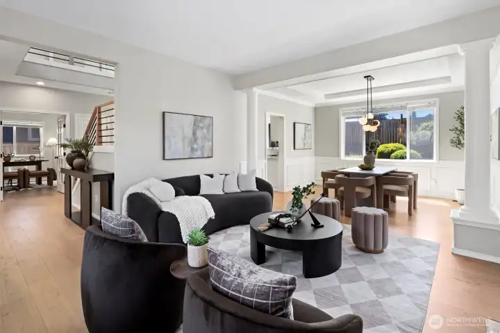 Front Living room with gas fireplace and dedicated dining room