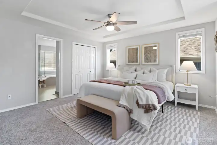 Primary Bedroom (Bedroom #4) with 2 closet spaces and updated 5-piece bathroom with dual vanities