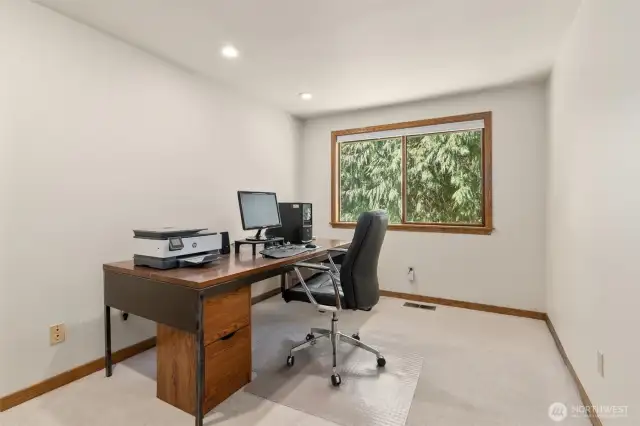 Primary Bedroom with fireplace & park view