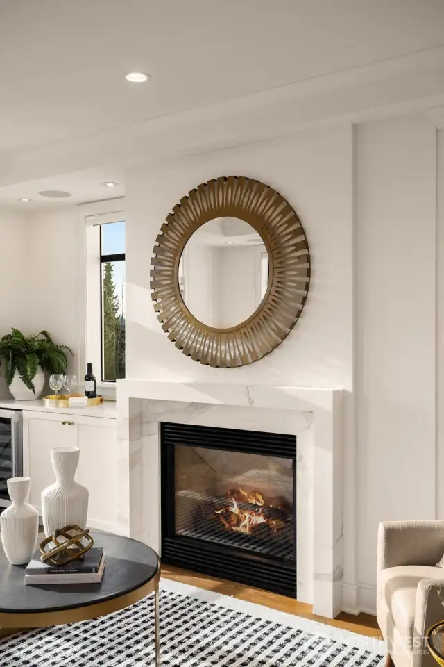 Lounge by the beautiful gas fireplace.