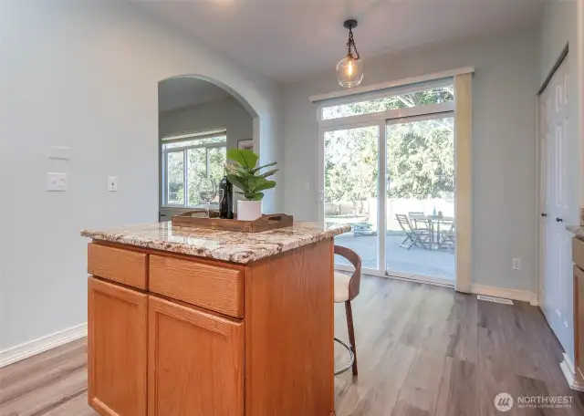 Kitchen leads out to the must see patio and yard.