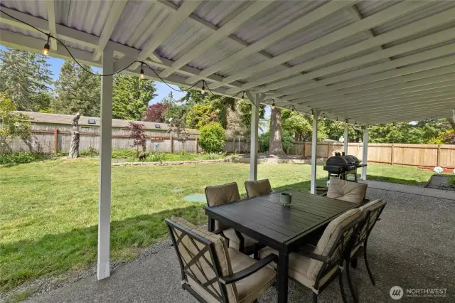 Large covered back porch for fun in all Seasons