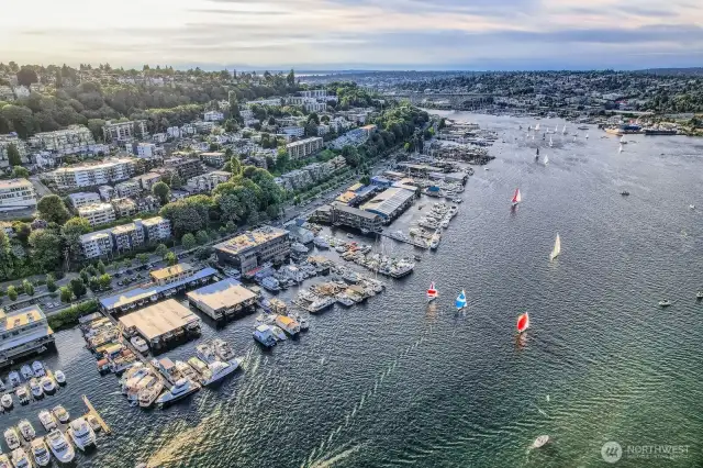 This view of Lake Union is to the North West, towards the Fremont Bridge towards the ship canal leading to the Locks.