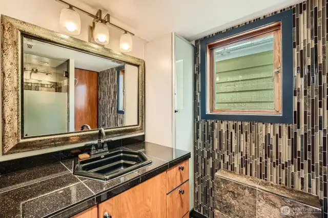 3/4 Bath on the lower lever between both bedrooms...