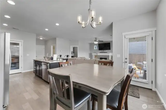 Large dining area leads to patio