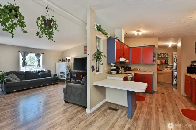 Looking into the kitchen from the dining room.