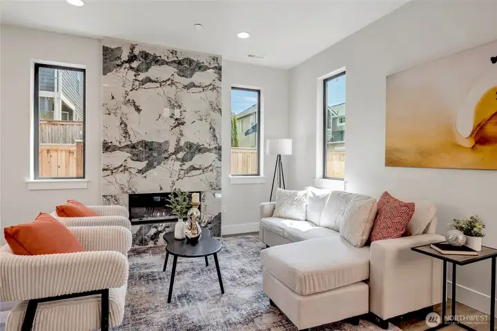 Stunning gas fireplace in living room