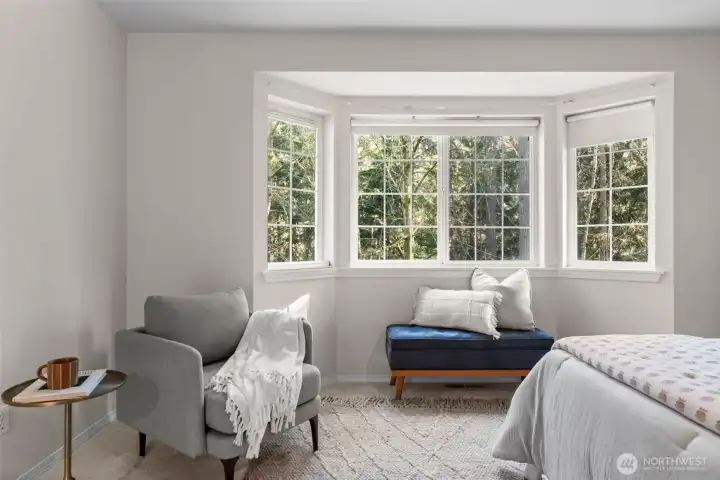 Open reading nook aids in the enjoyment of outdoor viewing.