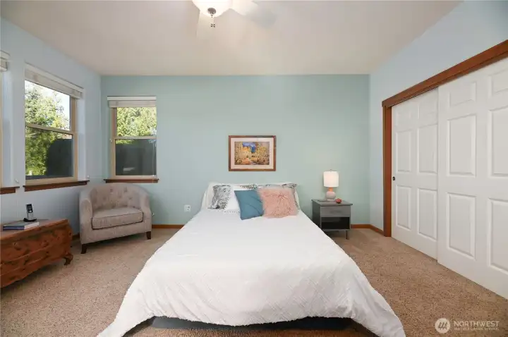 Large primary suite with wall closet, filled with natural light and walk-in closet.