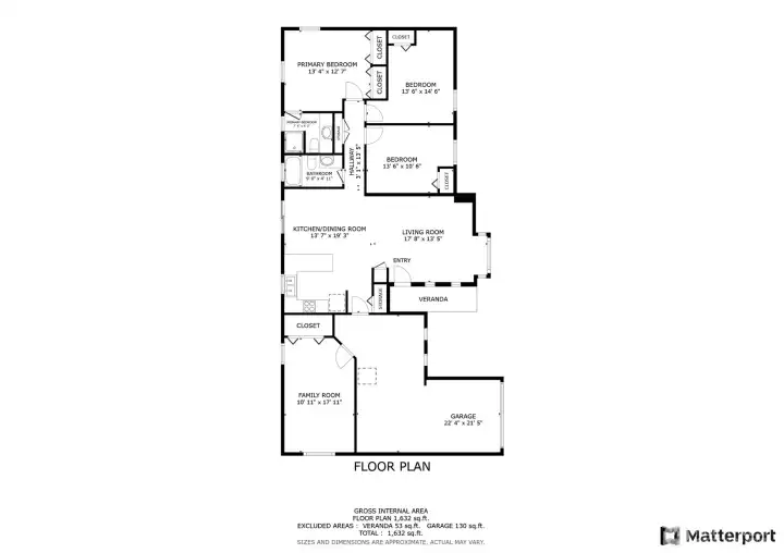 Floor plan with room by room dimensions.