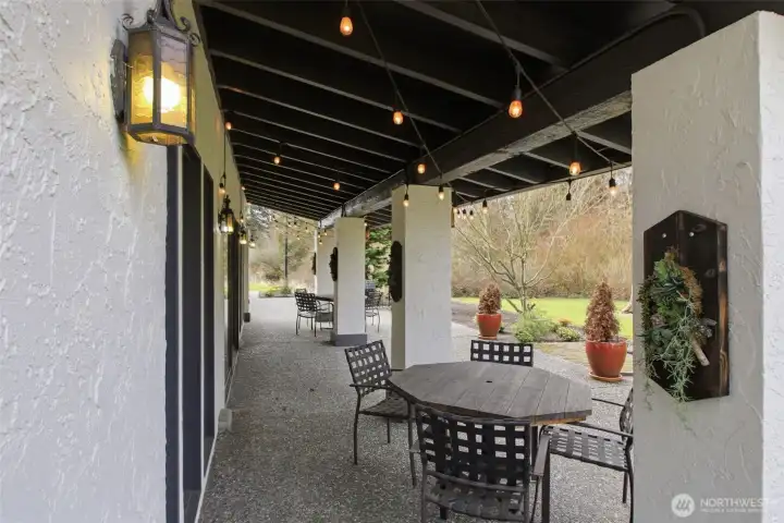 lighted patio area in community building
