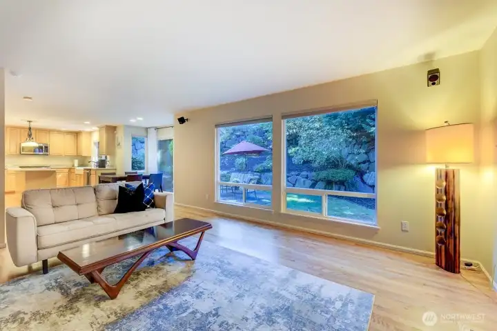 Wow, such nice space and comfort. Blinds not really necessary but remotely operated. Speakers will stay.