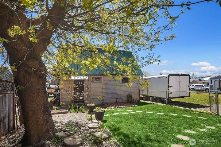 RV parking with alley access and detached garage with tons of work space or storage