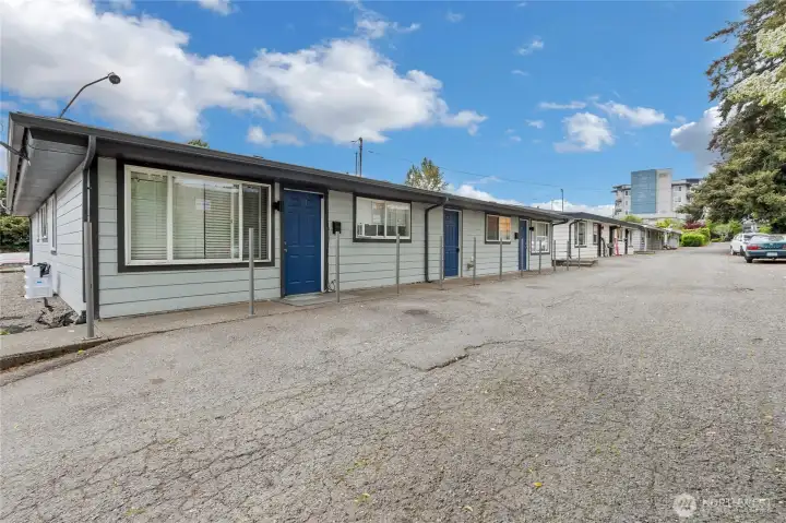 View from alley & front doors of units 3 & 4