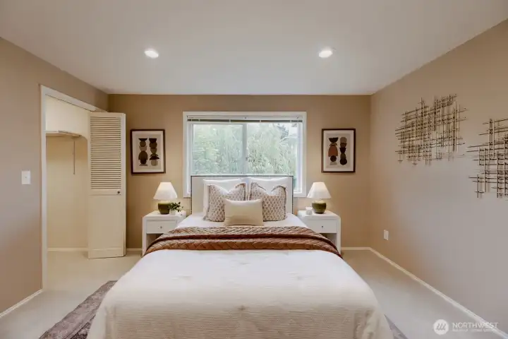 Primary Bedroom with Window to a Willow Tree & the Babbling Creek