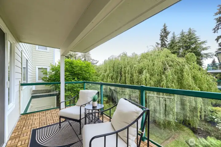 Covered Deck with Teak Tiles & Full Views of the Creek, Wildlife & Mature Growth Foliage