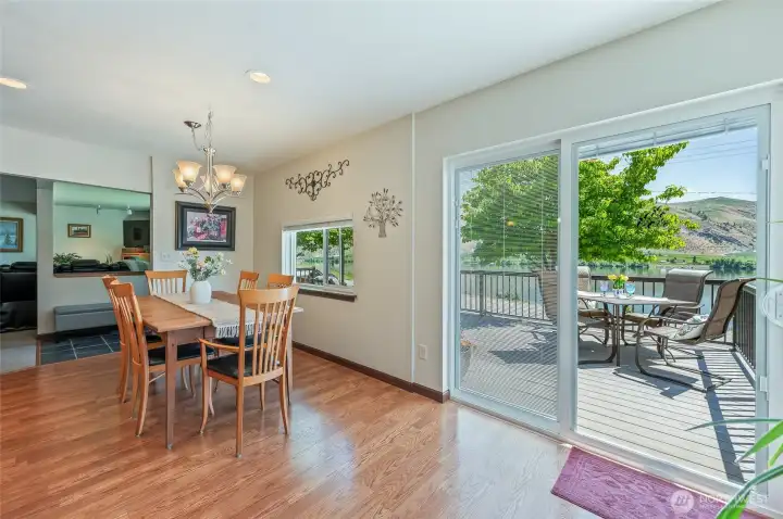 Dining with slider to front deck and view