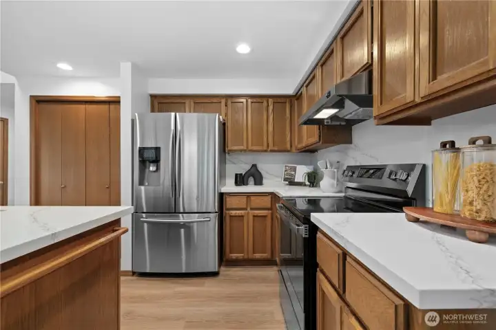 Spacious kitchen with brand new flooring