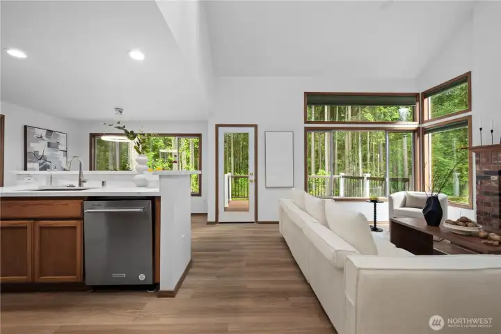 Kitchen opens onto back deck