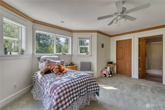 As you can see this room has plenty of space. The door on the left goes to the walk-in closet, door on the right to the 3/4 bath.