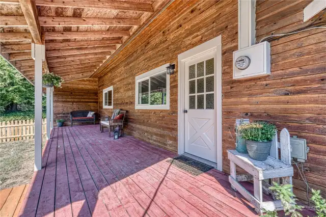 The large covered front porch, a great place to relax.