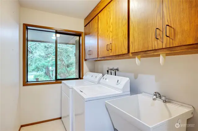 Laundry room with extra storage and sink.