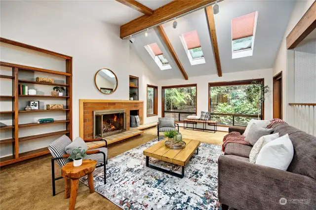 Living room with picture windows.