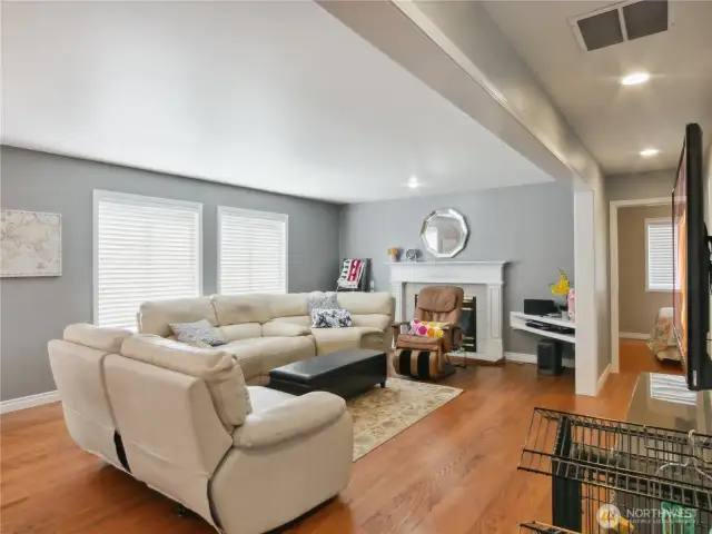 Family/rec room centers around a warm gas fireplace, it's a comfortable surroundings for you to relax, recharge, and connect.