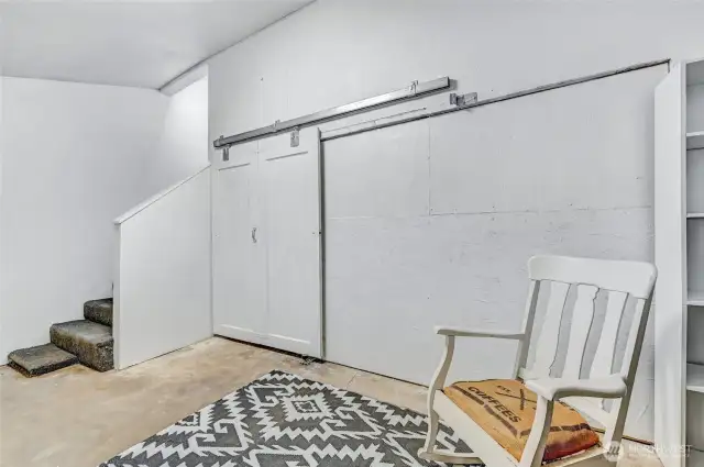 Barn doors opening into the garage.