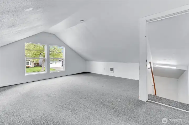 Upstairs bonus room above garage, not inlcluded in SF.