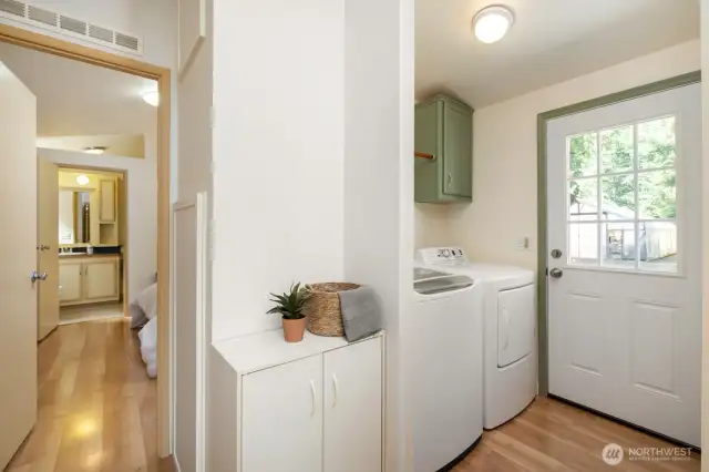 Utility room with door leading to backyard
