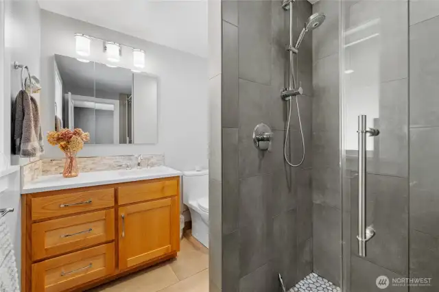 Primary bathroom-heated floors (yes! even in the shower!)