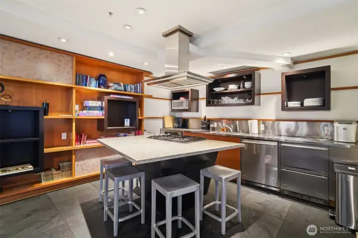 This impressive full kitchen can be reserved for parties.