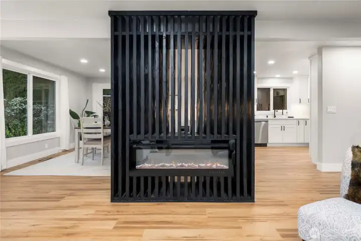 Show off your 2 sided fireplace with TV mount blocks in ceiling and wired up for easy connection.