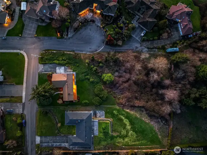 Aerial view showcasing the potential second lot with its easy access.