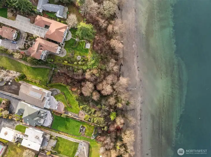 Aerial view of the Private community beach park called "Marine View Demarwood". The park is right next door on the North side of 1254 296th street SW.