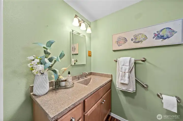 Oversized vanity with plenty of counter space.
