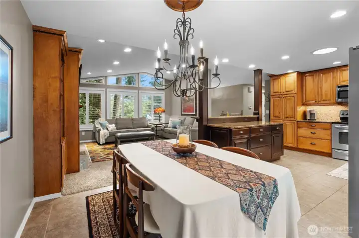 Large dining room with access to back deck through slider