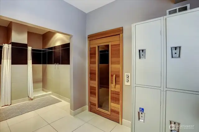 Sauna (located in fitness room restrooms) complete with Showers and Lockers