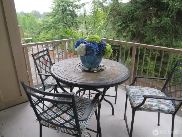 South facing balcony has room for a dining table and four chairs show here.
