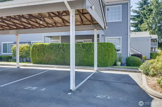Two dedicated parking spaces 1 covered 1 uncovered -located right outside the home.
