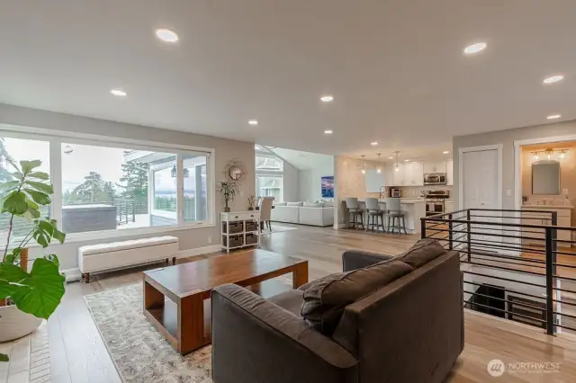 The living room has a large window to showcase the view.