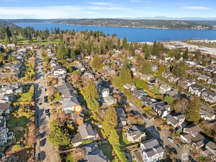 Aerial photo looking north. You can see Lake Washington, Sand Point Country Club and Magnuson Park from this photo (BEST PARK IN SEATTLE, THEY ALSO HAVE THE BEST DOG PARK AT MAGNUSON PARK). Sought after View Ridge location. Only minutes to Childrens Hospital, UW, downtown, Amazon and 520. Also the #1 most sought after school cluster. And underground utilities!!!